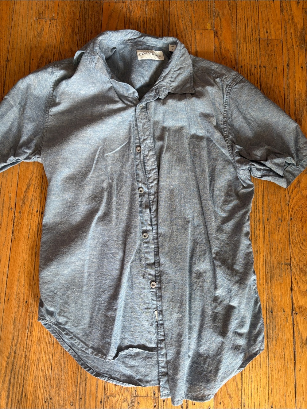 Corey Lynn Calter Short-Sleeve Button-Down Shirt in Slate Blue